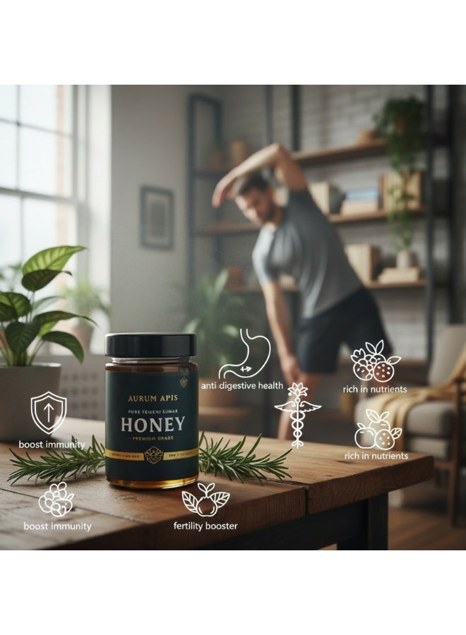 Aurum Apis Yemeni Sumar Honey, 100% Raw Unfiltered Pure Honey, Hand Harvested Organic Honey, Non-GMO, Rich in Nutrients & Energy Source, Respiratory Relief, Certified Thick Honey – 330g Honey Jar - Image 5